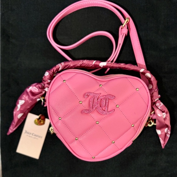 Juicy Couture Pink Heart-Shaped Crossbody Bag with Scarf Handle & Charm NWT - Picture 1 of 11